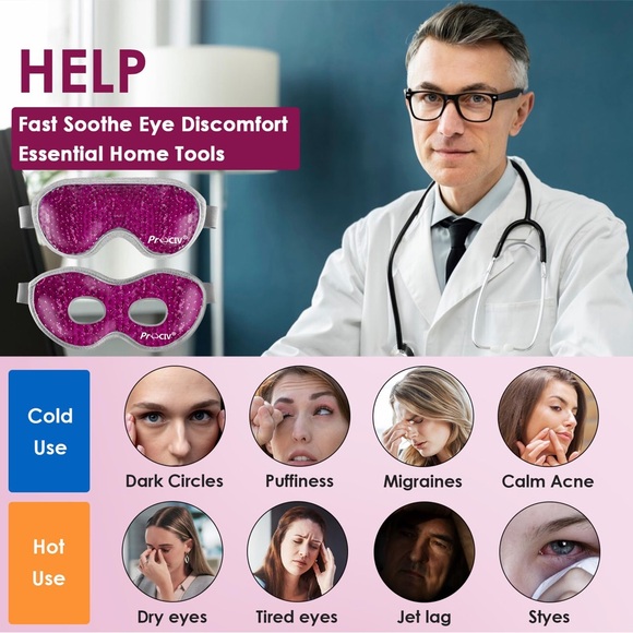 2PCS Cooling Eye Mask - Gel Eye Mask Reusable Gel Beads Hot Cold Compress - Picture 2 of 10